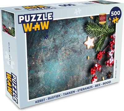 Puzzel Kerst - Rustiek - Takken - Steranijs - Bes - Rood - Legpuzzel - Puzzel 500 stukjes - Kerst - Cadeau - Kerstcadeau voor mannen, vrouwen en kinderen