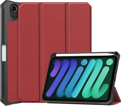 Hoes - Geschikt voor Apple iPad Mini 6 (2021) - 8.3 inch - 6e Generatie - Dun & Stevig - Trifold Bookcase - Hard Cover Case - Met Uitsparing Geschikt voor Apple Pencil - Hardcover Book - Tablet Hoesje - Donkerrood