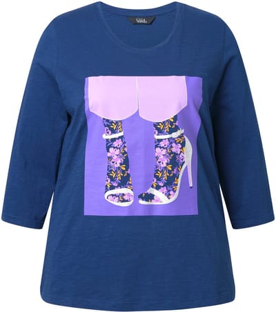 Ulla Popken - Dames - Shirt schoen classic ronde hals 3/4-mouw - Donkerblauw - Maat 42+