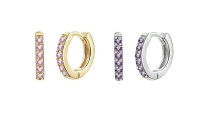 Kinderoorbellen Set (2 paar) – Meisjes Oorringen Zilver (925) met Goud,- en Zilverkleurige Afwerking – Roze & Paarse Zirkoon (Ø 1 cm)
