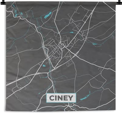 Wandkleed - Wanddoek - Stadskaart – Grijs - Kaart – Ciney – België – Plattegrond - 180x180 cm - Wandtapijt