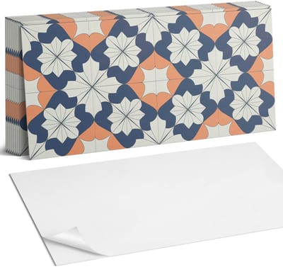 Coloray Plaktegels - Geometrisch bloemenpatroon Zelfklevende Wandtegels - 40 cm x 20 cm - Blauw Plaktegels - 10 stuks - Rechthoek PVC Tegels - Plaktegels Badkamer - Vloertegels Zelfklevend - Vinyl Tegels Zelfklevend - Portugese Tegels