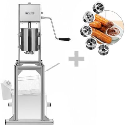 GGM Gastro Churro-Maschine - 3 Liter - inkl. verstellbarem Untergestell & 5 Churro-Aufsätze Zilver