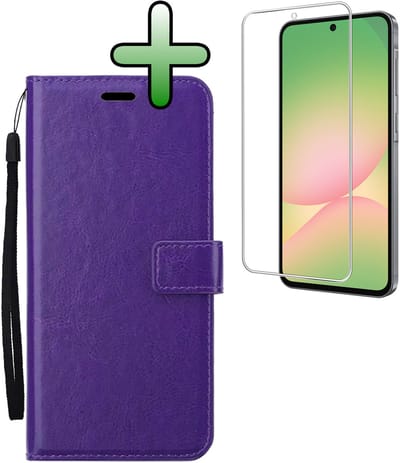 Hoesje Met Screenprotector - Geschikt voor Samsung Galaxy A56 - Luxe Pasjeshouder - Bookcase Portemonee - Flip Case - Kunstleer Book Case - Flipcase - Book Cover - Walletcase - Portemonneehoes - Paars