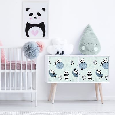 Kindermeubelsticker met panda's op de maan, 40 x 60 cm