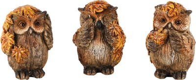 Dekoratief | Uiltje horen/zien/zwijgen, bruin, resina, 5x4x7cm, set van 3 stuks | A245744
