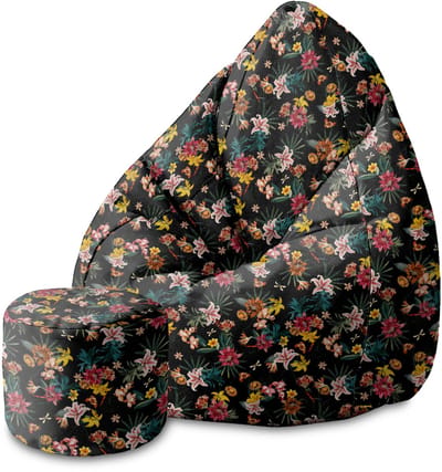 DreamRoots Velvet Zitzak voor Volwassenen – Luxe Beanbag met Voetsteun en Afneembare Hoes – Inclusief Vulling – 80x80x120 cm - Dark Jungle