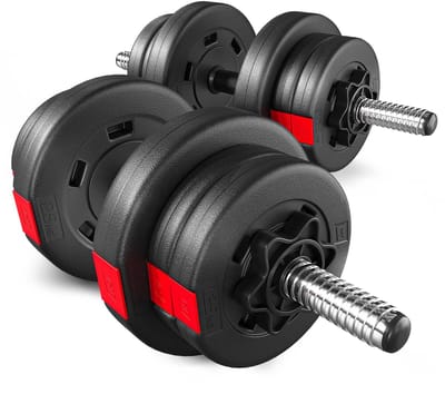 Hop-Sport – Dumbbellset 20 kg – 2 Halters met Gewichten – 30 mm Halterstangen – Kunststof Schijven