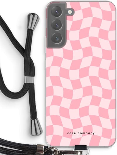 Case Company® - Hoesje met koord geschikt voor Samsung Galaxy S22 Plus hoesje met Koord - Grid Roos - Telefoonhoesje met Zwart Koord - Bescherming aan alle Kanten en Over de Schermrand