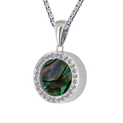 Quiges 12mm Mini Munt Hanger Zilverkleurig met Zirkonia RVS Glans met Schelp Munt en Ketting Ankerketting 42-46cm - SLSHS445