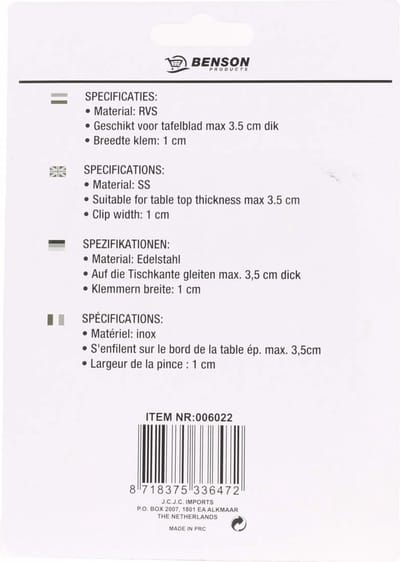 Benson Tafelkleedklemmen - roestvrij staal - verend - set van 12 stuks