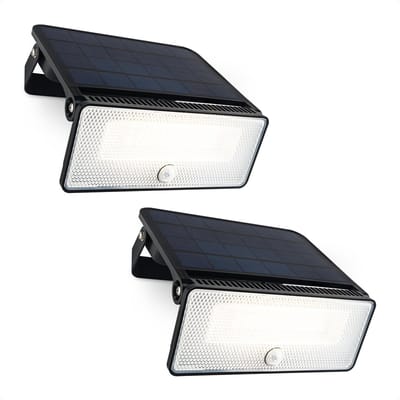 Brendz Solar Buitenlamp Bewegingssensor, 1600 Lumen, IP54 Waterbestendig, 3 Lichtmodi, Solar Wandlamp Buiten, LED Breedstraler met Bewegingssensor, 2 Stuks Paso