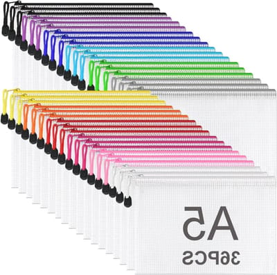 Set van 36 A5 Zip Envelopes in 12 Transparante Kleuren - Waterdichte Documentenfolders en Opbergpockets voor Organisatie en Bescherming