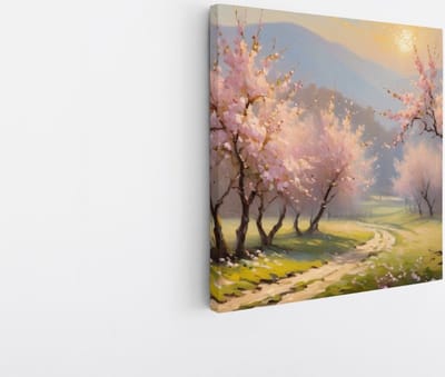 Saammp Canvas Schilderij - Roze bomen in landschap - Abstract - 20x20 - Foto op canvas - Wanddecoratie - Muurdecoratie Woonkamer - Kantoor Decoratie
