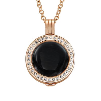 Quiges - Munthouder met Ketting en Munt 25mm Cat's Eye Zwart - RVS Rose Goudkleurig met Zirkonia - EPRHZ706
