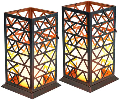 Solar lantaarn brandeffect LED kaars solarlamp buitenlamp, metaal roestgroen, LxBxH 14x14x37 cm, set van 2