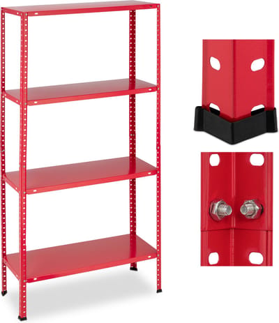 stellingkast staal - 160 kg - 147,5 x 75,5 x 30,5 cm - 4 planken - voorraadkast - rood