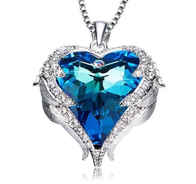 Blauwe Engel Vleugel Kettingen voor vrouwen Love Hart Pendant Hanger - Ketting 43cm +5cm