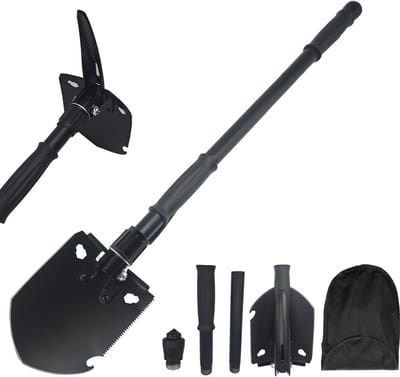 SnelShoppen - Multifunctionele Inklapbare Schep 81,2 cm - Sterk Koolstofrijk Staal - Extra Stabiliteit - Inclusief Draagtas - Ideaal voor Outdoor, Wan
