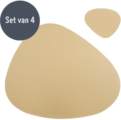 Krumble Placemat en onderzetter - 4 stuks - Design placemat set met onderzetter - PU leer - Goud