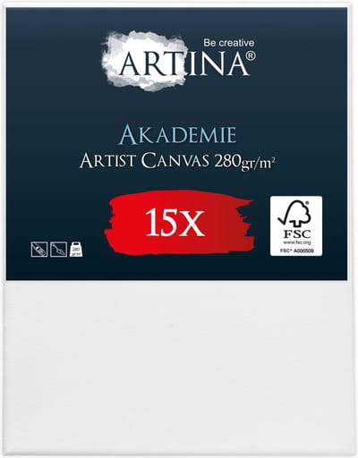 Artina Akademie – Set van 15 Schilderdoeken Canvas 40x50 cm – Spieraam van FSC® Hout – Wit Canvas 100% Katoen – 280 g/m139