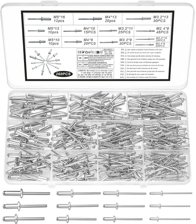 Klinknagel Assortiment - Blindklinknagels Aluminium - Metaal Verbindingen - 260 Delige Kit - M2.4 M3.2 M4 M5 - Zilver