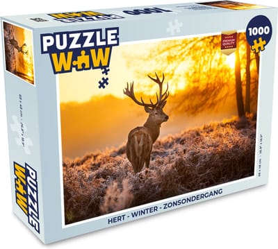 Puzzel Hert - Winter - Zonsondergang - Legpuzzel - Puzzel 1000 stukjes volwassenen