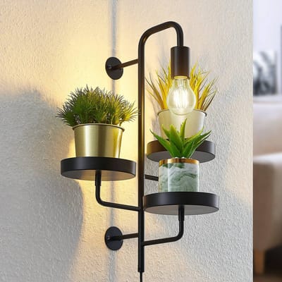Lindby - wandlamp - 1licht - Staal - H: 50 cm - E27 - zwart mat