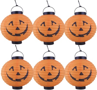 Funny fashion Halloween decoratie - 6x - pompoen - 20 cm - versiering - met LED licht - bollampioen