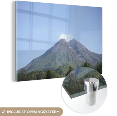 ® Glasschilderij 180x120 cm - Schilderij acrylglas - Het berglandschap van het Nationaal park Gunung Merapi op Java - Foto op glas - Muurdecoratie woonkamer - Wanddecoratie slaapkamer - Schilderijen