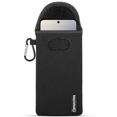 MobyDefend Hoesje - Geschikt voor Motorola Moto G56 - Neopreen Pouch Met Karabijnhaak - Insteek - Riemlus - Zwart
