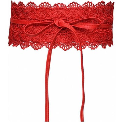 Dames kunstleer wikkel rond Obi-stijl tailleband riem kanten riem None red