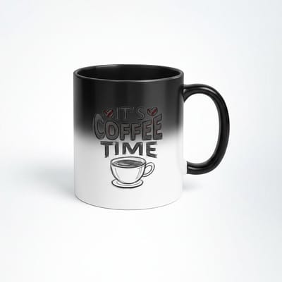 Magische Koffiemok 'It's Coffee Time' - Warmtegevoelige Mok Zwart - Cadeau voor Koffieliefhebbers