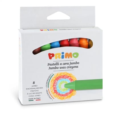 Primo jumbo waskrijt - 8 kleuren rond in doos - milieuvriendelijk.