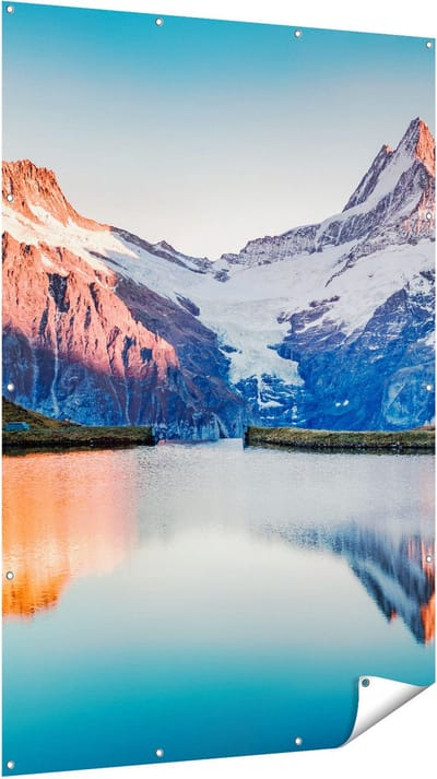 Gards Tuinposter Bergen Landschap bij het Meer - 120x180 cm - Tuindoek - Tuindecoratie - Wanddecoratie buiten - Tuinschilderij