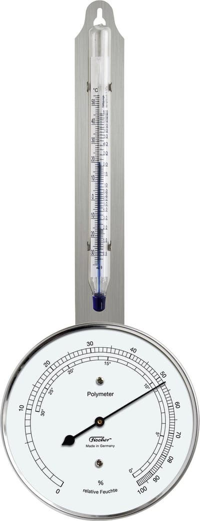Fischer - Polymeter 115 - Ø103 mm RVS - Haarhygrometer & Glasthermometer - Dauwpuntbepaling