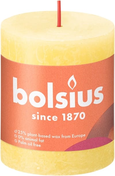 4 stuks Bolsius zonnegeel rustiek stompkaarsen 80/68 (35 uur) Eco Shine Sunny Yellow