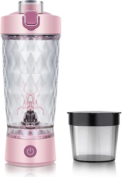 Shaker - Fitness - Shake beker - shakebeker elektrisch - Elektrische eiwitshaker met poedercompartiment - 650 ml - Voor eiwitpoeders - Premium eiwitshakebekers - Voor superromige fitnessshakes - roze
