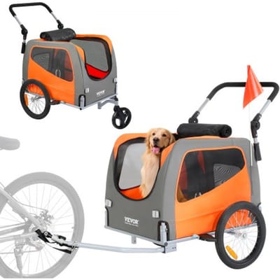 VEVOR Hondenfietskar, Draagvermogen Tot 30 Kg, 2 In 1 Fietsendrager voor Kinderwagen, Eenvoudig Opvouwbaar Wagenframe Met Snelontgrendelingswielen, Universele Fietskoppeling, Reflectoren