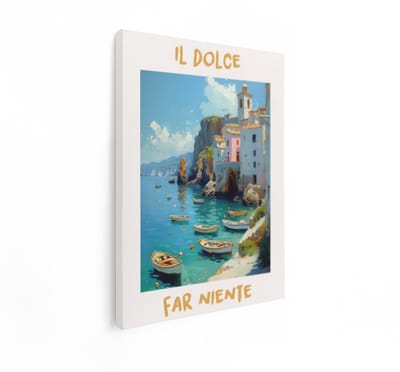 Artaza Canvas Schilderij Italiaans Kustdorp - 60x80 cm - Wanddecoratie Amalfi Zee - Muurdecoratie Landschap - Decoratie Woonkamer Boten