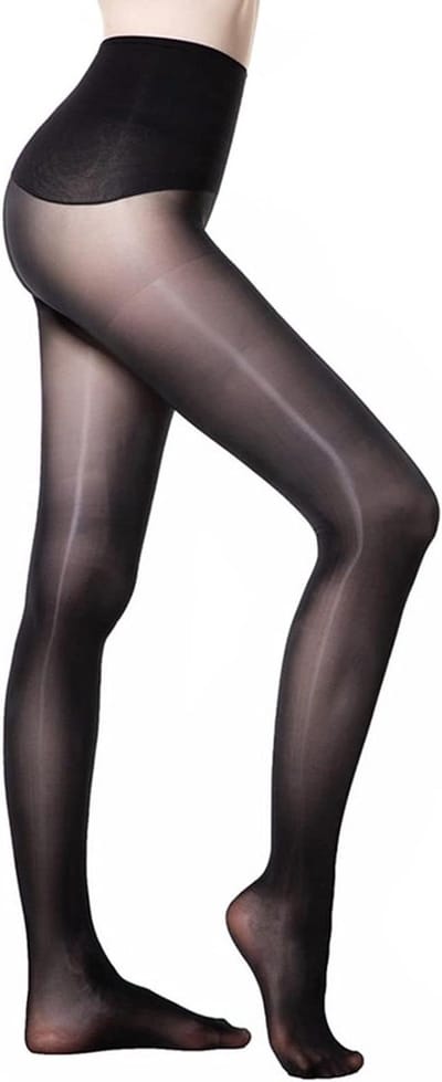 Glanzende panty voor dames met 10 denier sexy zijde en naadloos ontwerp Zwart One size - Modieuze en verleidelijke damespanty met glansfinish