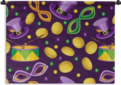 Wandkleed - Wanddoek - Carnaval - Feest - Paars - Patronen - 60x45 cm - Wandtapijt