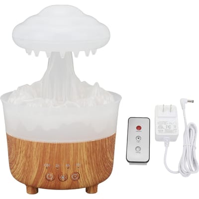 Regenwolk Luchtbevochtiger 7 Kleuren Licht Afstandsbediening Houtnerf Waterdruppel Luchtbevochtiger Aromatherapie wit