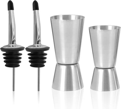 Dailygoods- Cocktailshaker Set 4 Stuks - Cocktailmaatbeker 2/4 cl - Bar-meetgereedschap - Roestvrij Staal - Voedselveilig - Professioneel Gebruik - Maatbeker