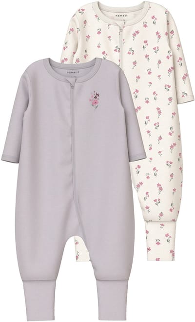 NAME IT- NBFNIGHTSUIT 2P ZIP FF FLOWER NOOS - Meisjes - Sleepsuit