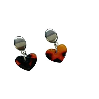 2 Love it Hartjes Print - oorbellen - stainless steel resin - bruin zwart