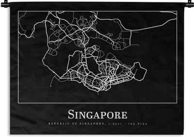 Wandkleed - Wanddoek - Singapore - Kaart - Plattegrond - Stadskaart - 120x90 cm - Wandtapijt