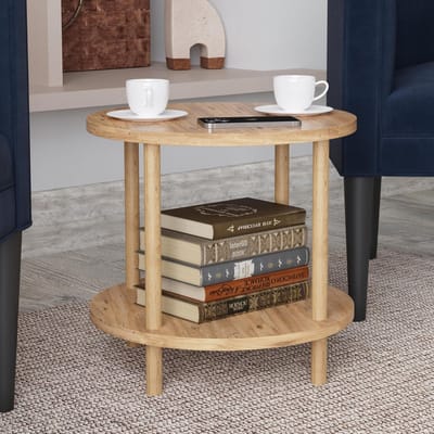 Ronde Houten Bijzettafel met Onderblad Ø42 - Stijlvol en Veelzijdig