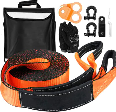 Off-Road Bergingsset, 3 X 30 voet, Heavy Duty Lier Bergingsset met 30.000 Lbs Trekband, 44.092 Lbs D-Ring Sluitingen, Sluiting Ontvanger, Katrol, Handschoenen, Opbergzak voor Atv, Jeep Vrachtwagen
