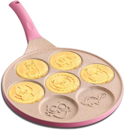 Pannenkoekenpan - Ontbijtpan - Leuke ontbijtjes maken - 7 dieren vormen - 26x42cm - Roze